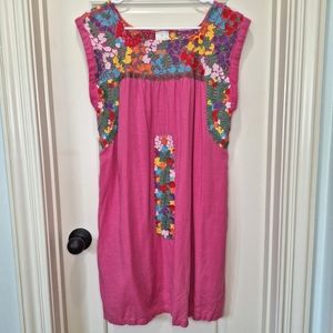 J Marie Cameron Embroidered Floral Dress Pink Medium